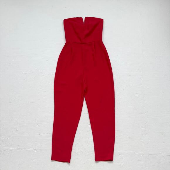 Topshop Red Strapless Pleated Jumpsuit US 4 Zip Back Fitted Bodice - Picture 1 of 6